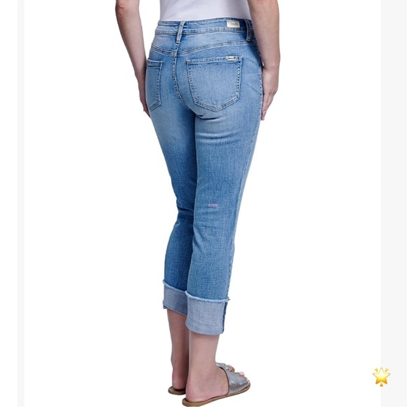 SIZE 14 SEVEN7 SLIM STRAIGHT LIGHT BLUE JEAN FRAYED HEM STRETCH - Picture 11 of 16